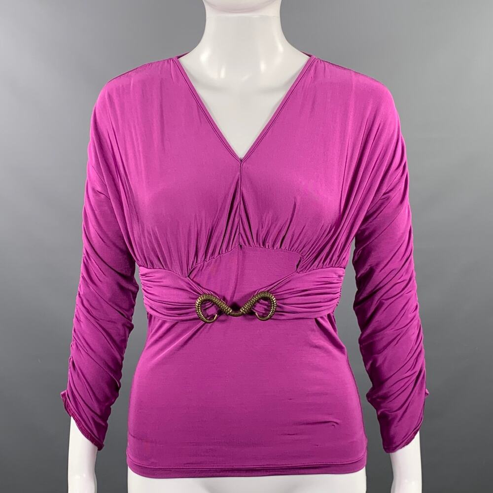 JUST CAVALLI Size 4 Pink Viscose Blend Ruched 3/4 Sleeves Casual Top